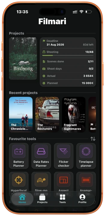 Filmari film project hub — crew, gear, locations, schedule and budget under one roof