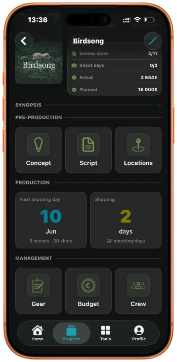 Shot list builder — break scripts down into scenes, shots and shooting order